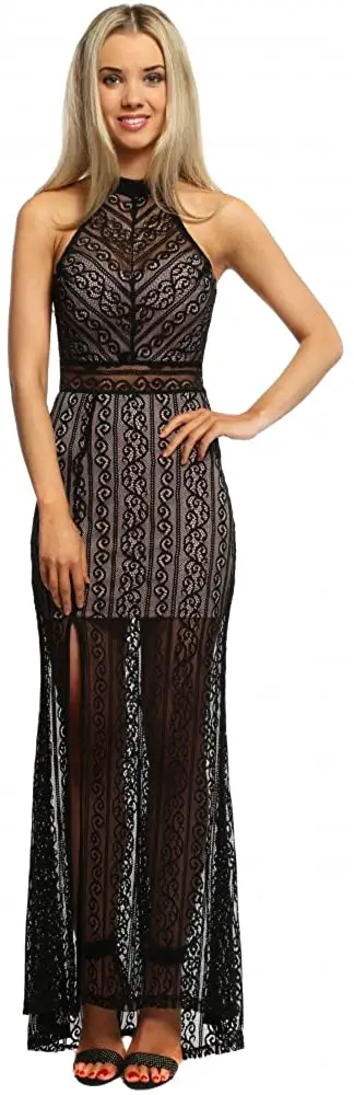 Love Triangle If You Only Knew Black Lace Halterneck Maxi Dress