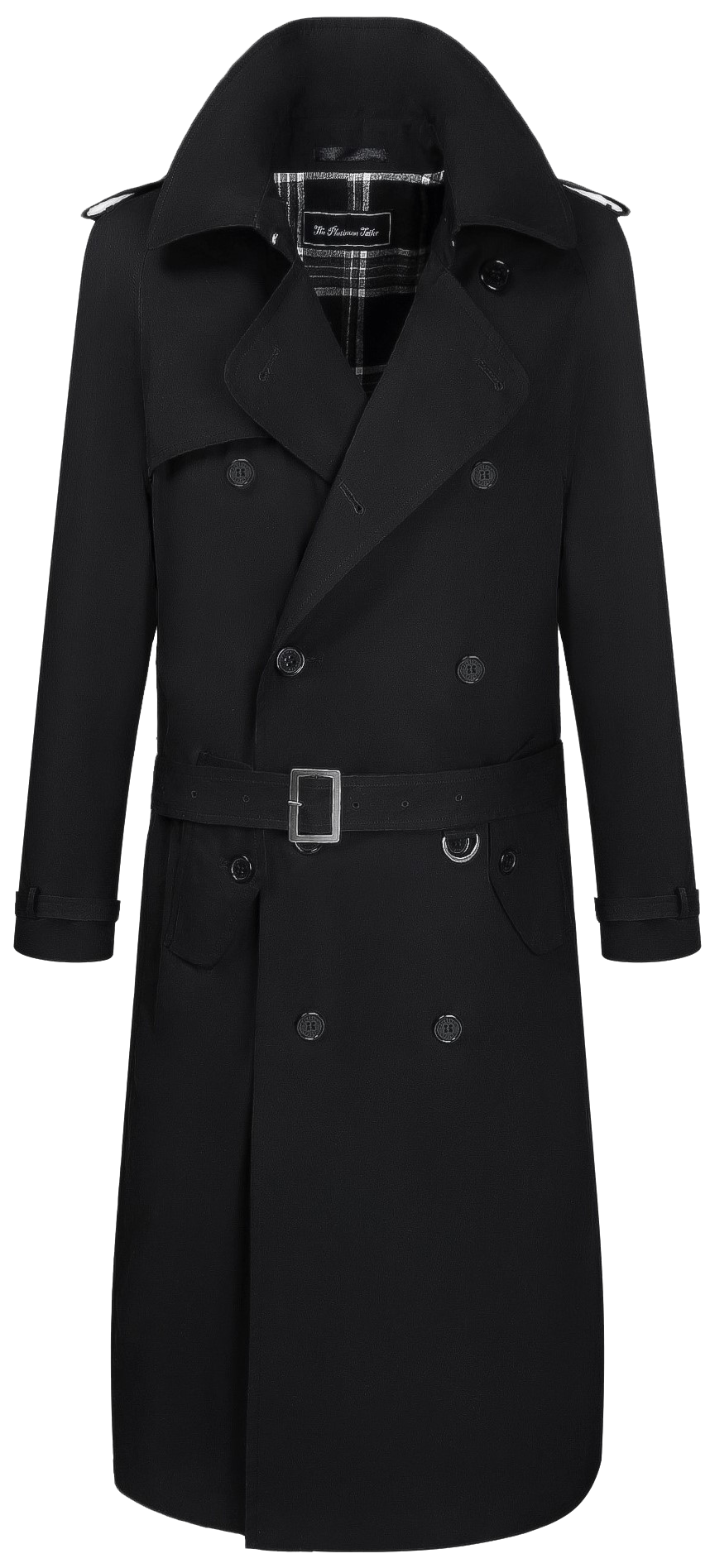 Mens Black Traditional Double Breasted Long Trench Coat Mac