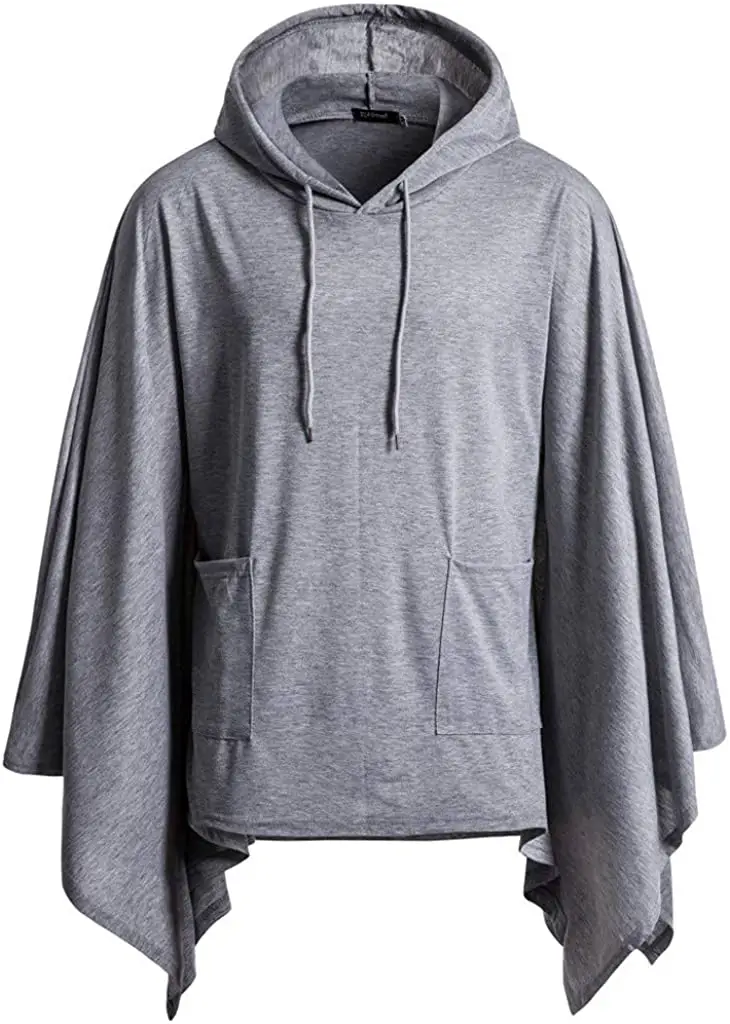 Men's Casual Hooded Pullover Poncho Cape Coat with Pocket Pocket Irregular Patchwork Loose Bat Sleeves Hooded Cloak Cape Coat Goosun Male top Home Sportwear