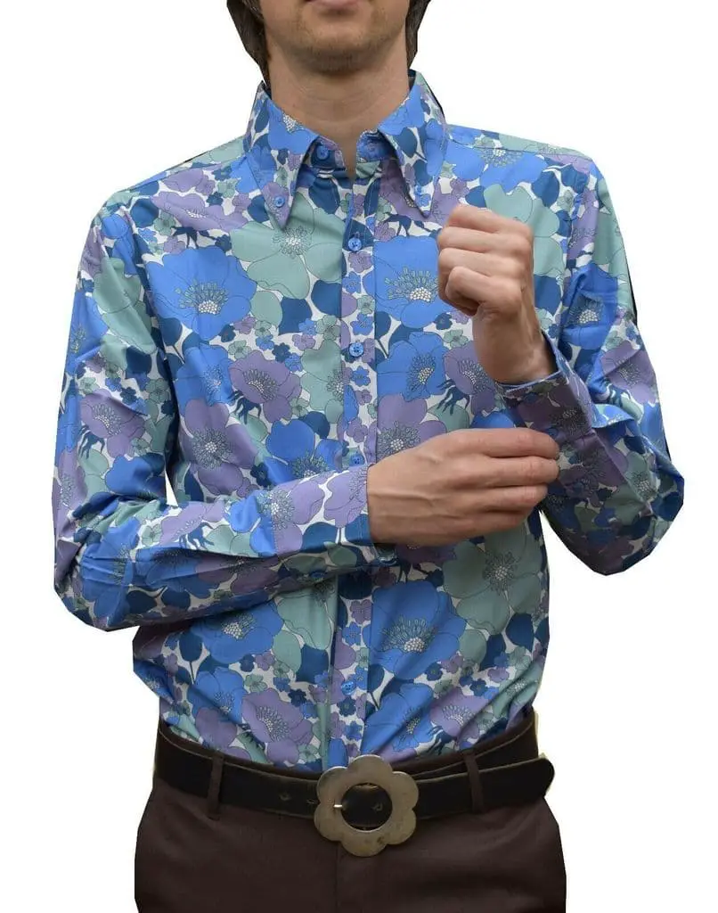 Mens Flower SHIRT - Psychedelic Floral Shirt - Blue
