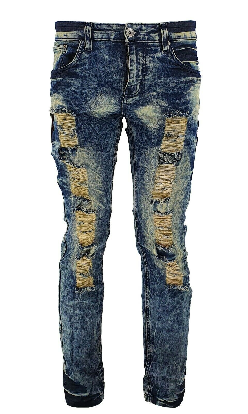 Mens Peviani Stretch Acid / ice Wash Slim Fit Ripped Distressed Denim Jeans