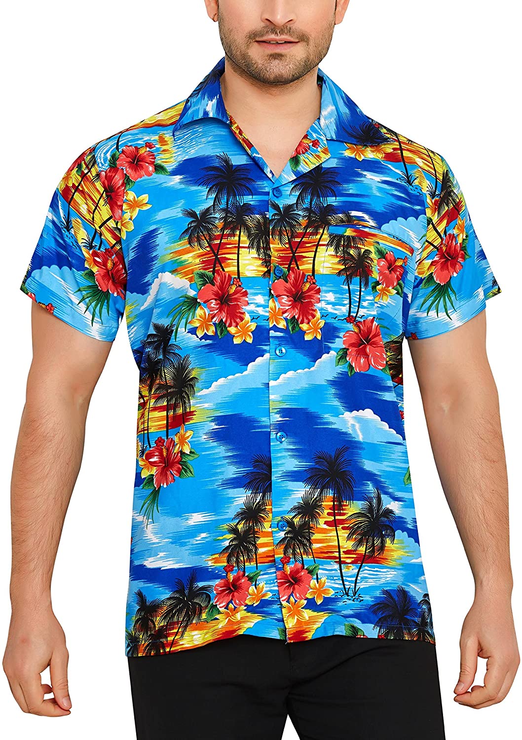 Men's Regular Fit Classic Short Sleeve Casual Floral Hawaiian Shirt