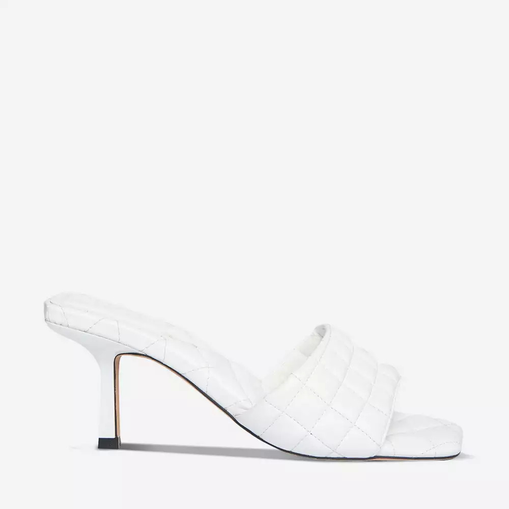 Miss Selfridge - White Sleek Quilted Heeled Mules