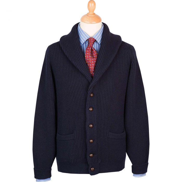 NAVY 4 PLY LAMBSWOOL CARDIGAN