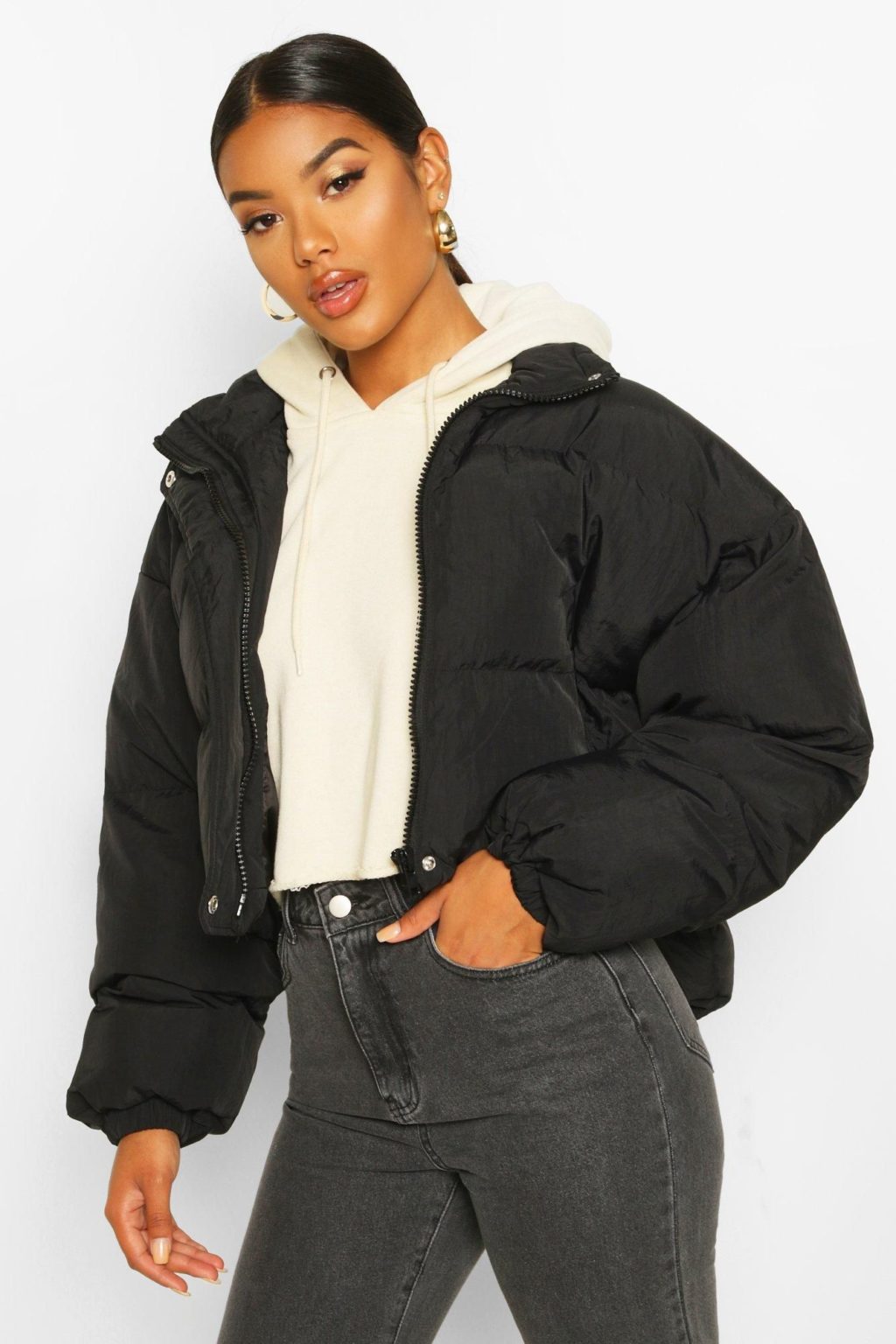 dark brown cropped puffer jacket