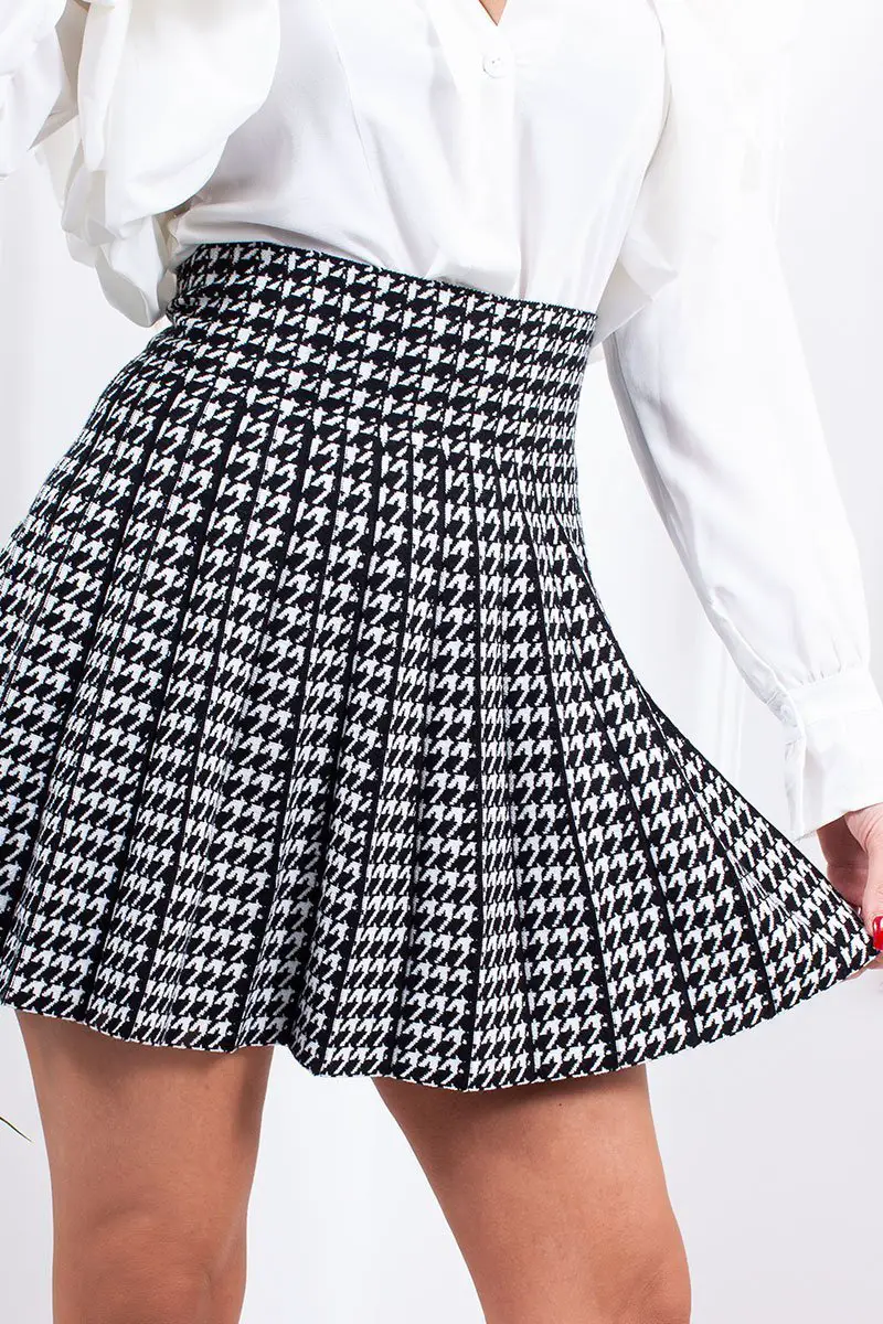 PARKER BLACK DOGTOOTH PLEATED SKATER SKIRT