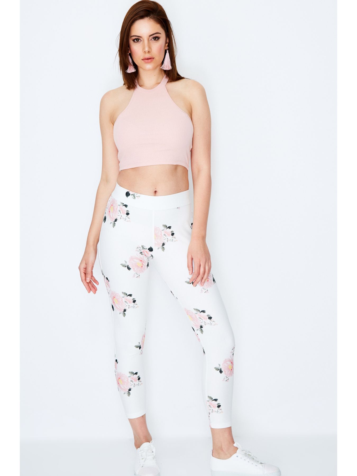 PINK SORBET RIB HALTER CROP TOP