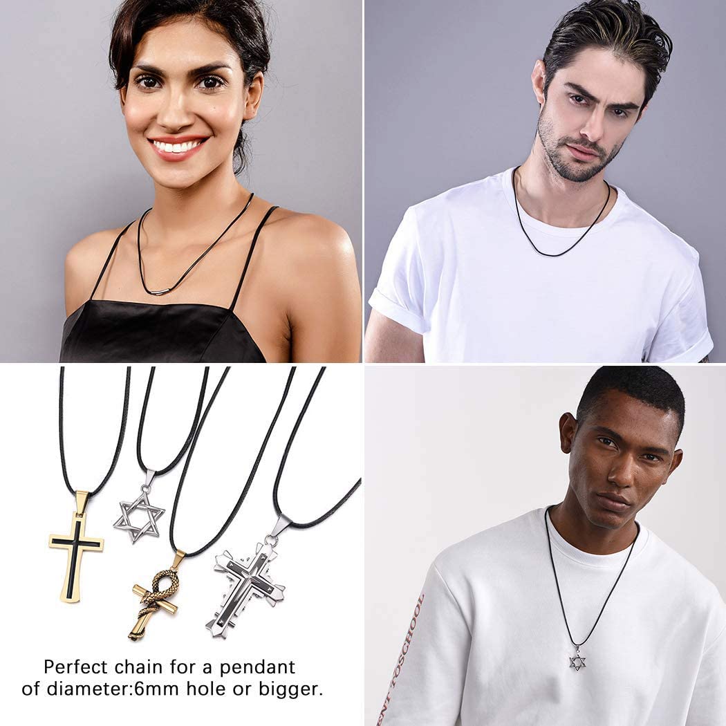PROSTEEL Men Black Braided Leather Necklace, with 316L Stainless Steel Clasp, Wax Rope Necklace Jewelry