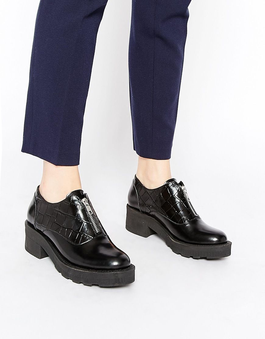 Park Lane Zip Front Leather Flat Shoes