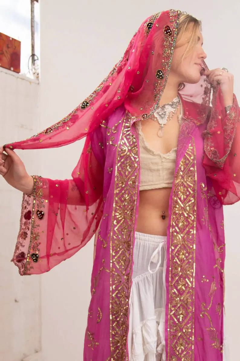 Pink Pixie Hood Sequin Kimono Jacket