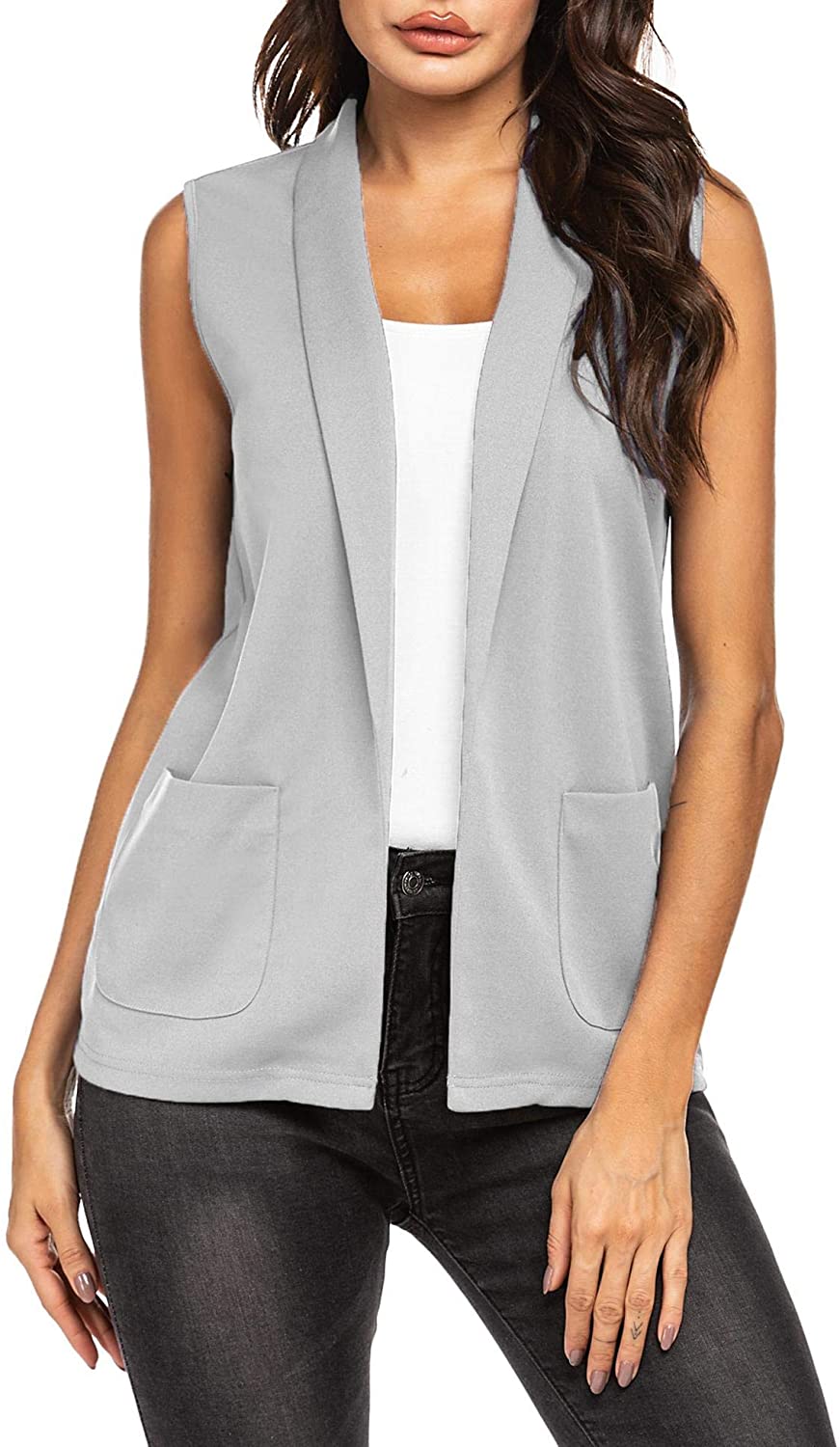Pinspark Women Open Front Work Office Vest Casual Sleeveless Blazer