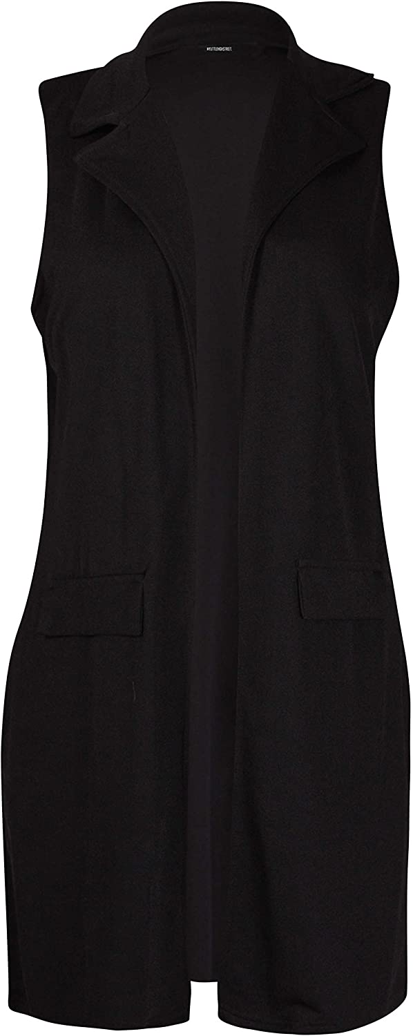 Purple Hanger Womens Plus Size Sleeveless Ladies Waterfall Pocket Collar Long Waistcoat Jacket Blazer