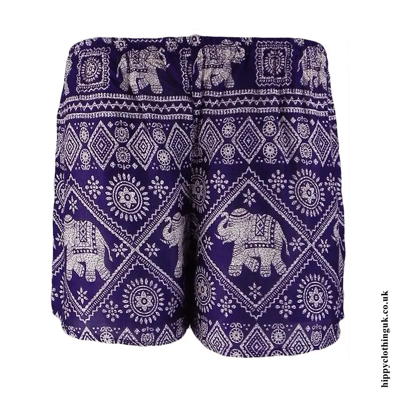 Purple Ladies Elephant Print Hippy Shorts 
