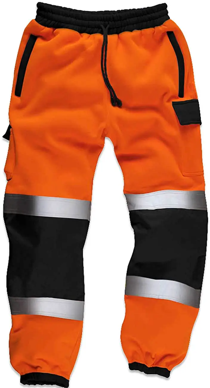 Qaswa Hi Viz High Visibility Mens Work Trouser Safety Fleece Worker Reflective Fluorescent Joggers