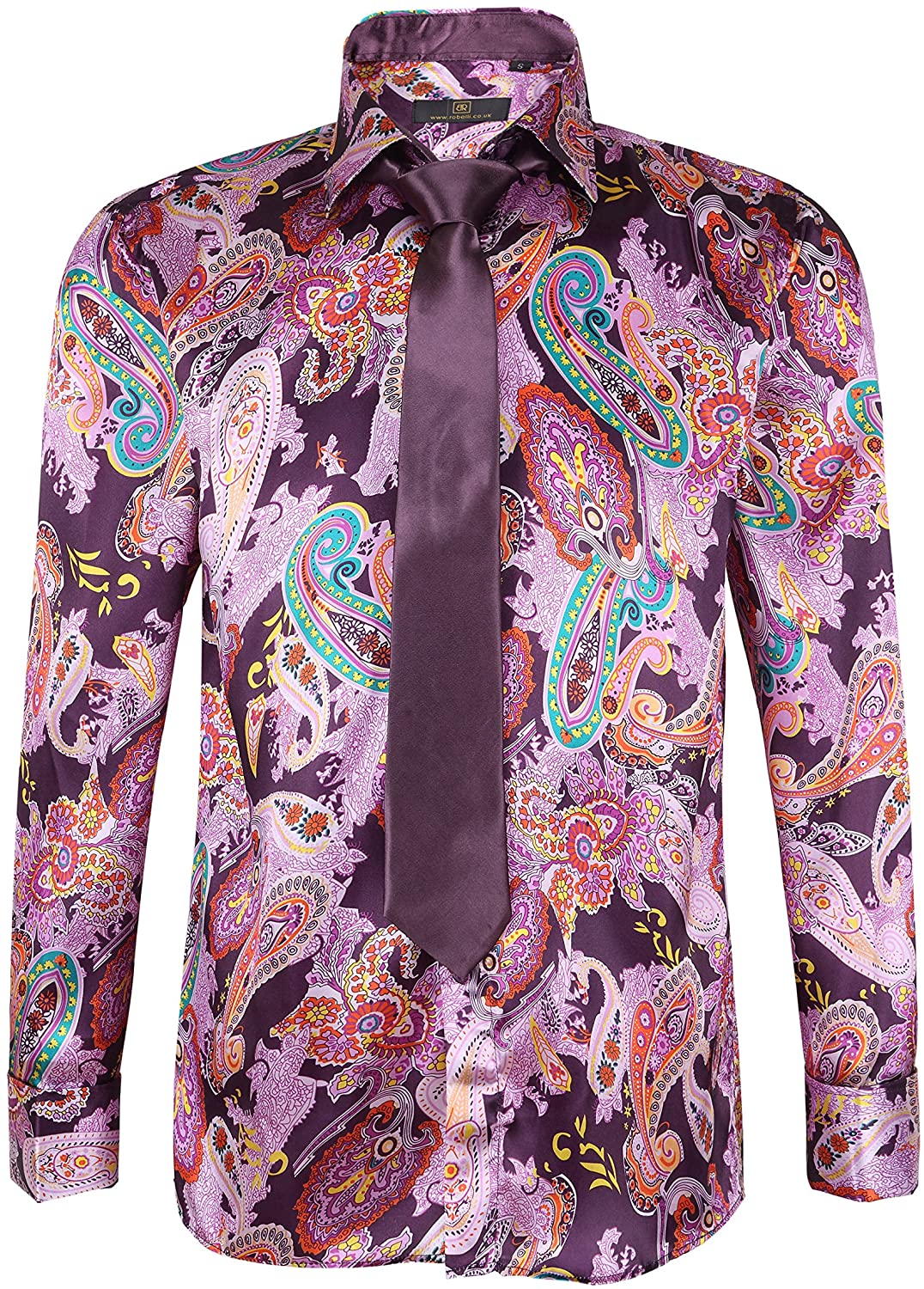 Robelli Men's Satin Paisley Shirt & Tie Combo - Pink/Purple