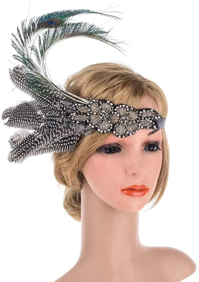 SCOC Flapper Feather Headband Feather Headband Bridal Hair Band Headdress Feathers Christmas DIY Hair Accessories