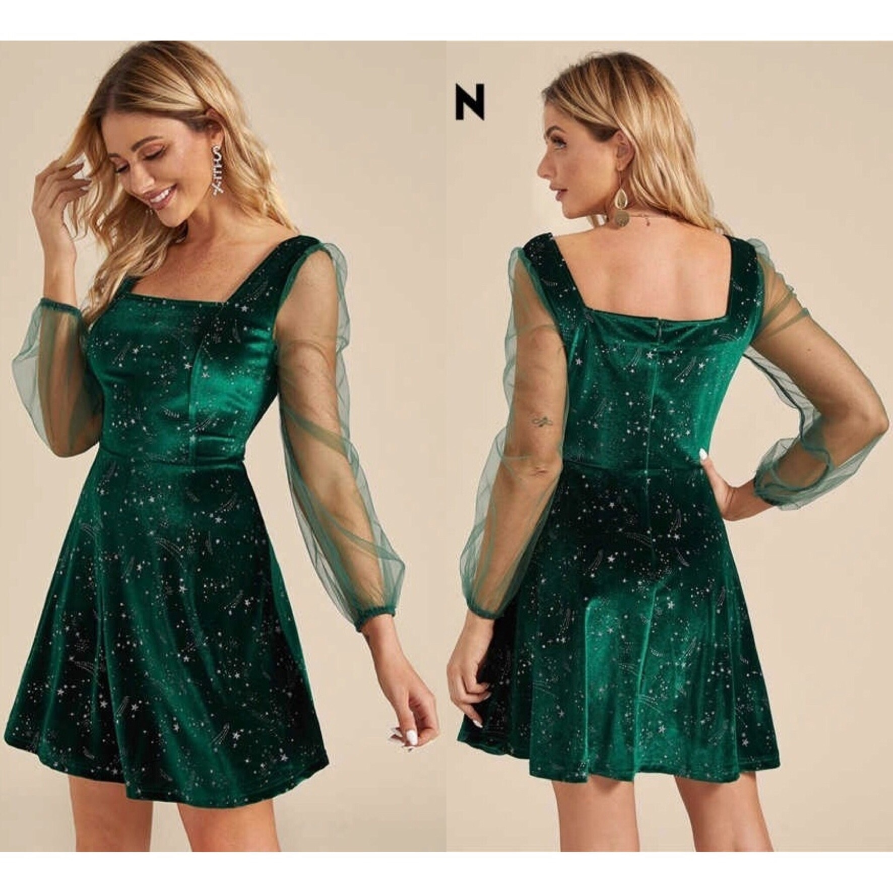 Shein Flared square neck cocktail star printed party dress