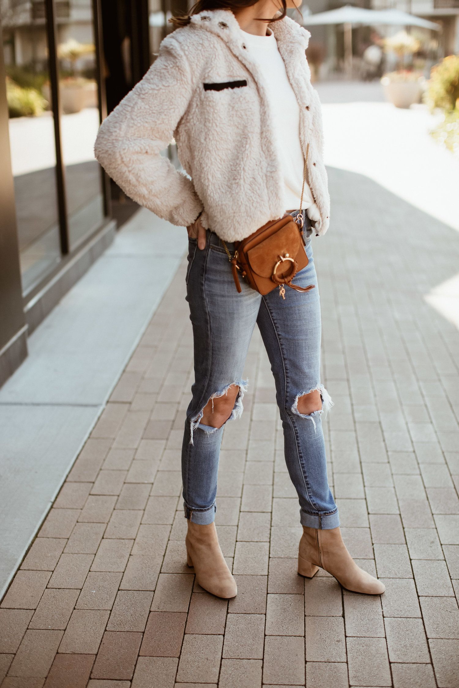Sherpa, Shearling, and Faux Fur Slouchy Jeans