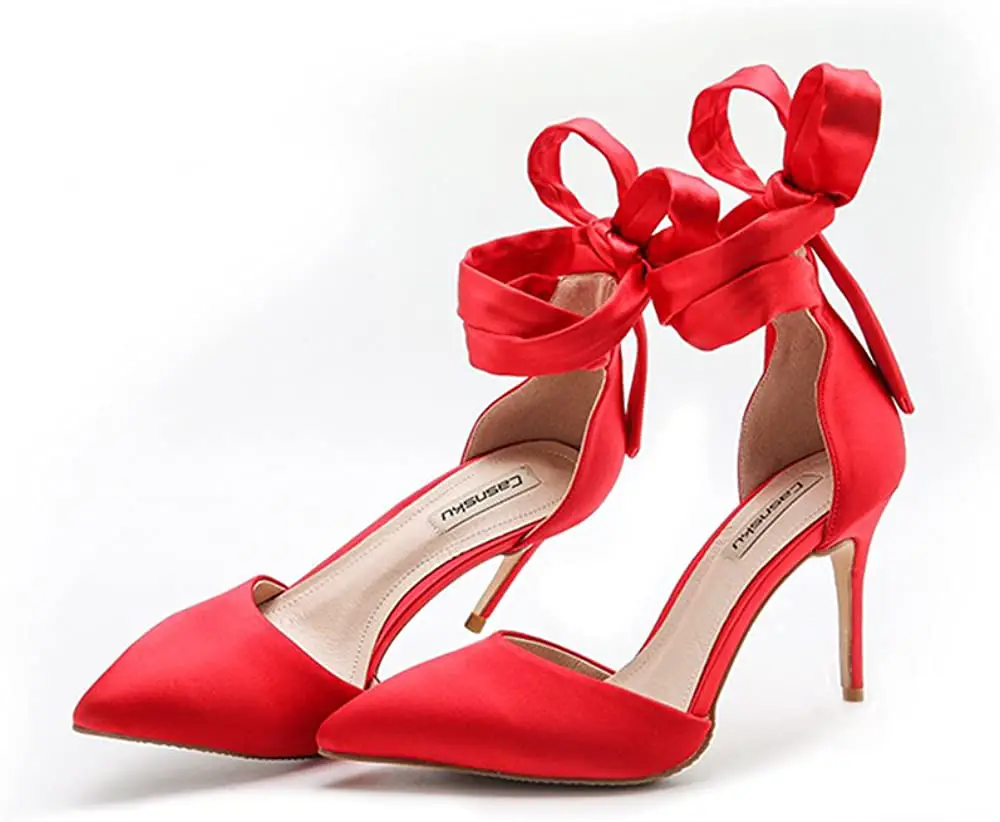Shoes 8cm Red Summer Silk Satin Strap High Heel Wedding, Empty Header Wild Sandals, Women's Single Nude Fine With Pointed High Heels
