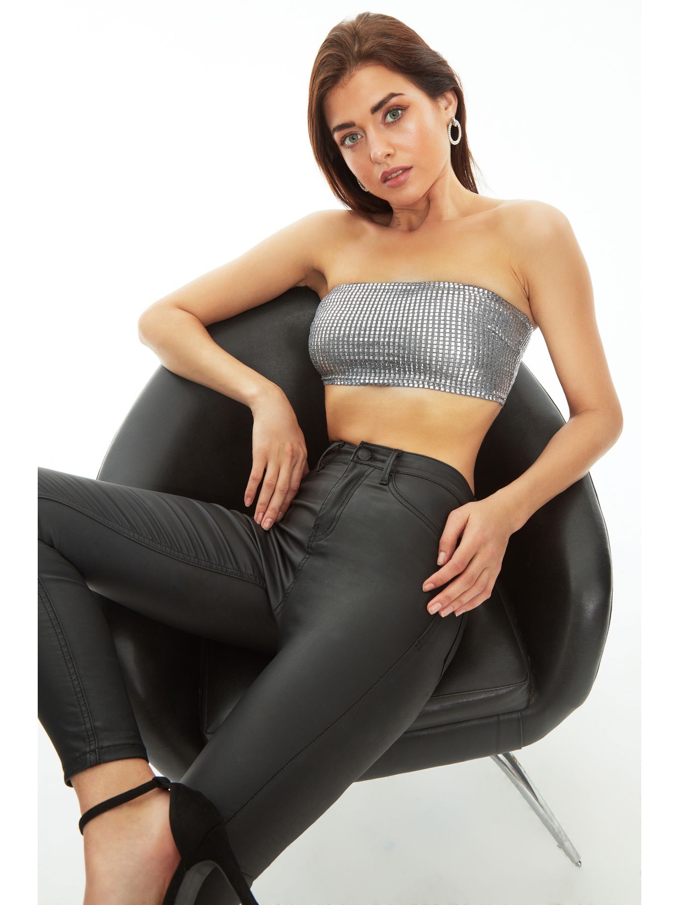 Silver Holographic Bandeau Top