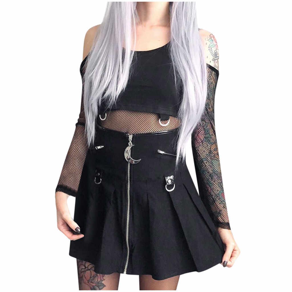 Skirts Women Spring 's Fashionable Gothic Little Black Crescent Hanging Pleated Skirt
