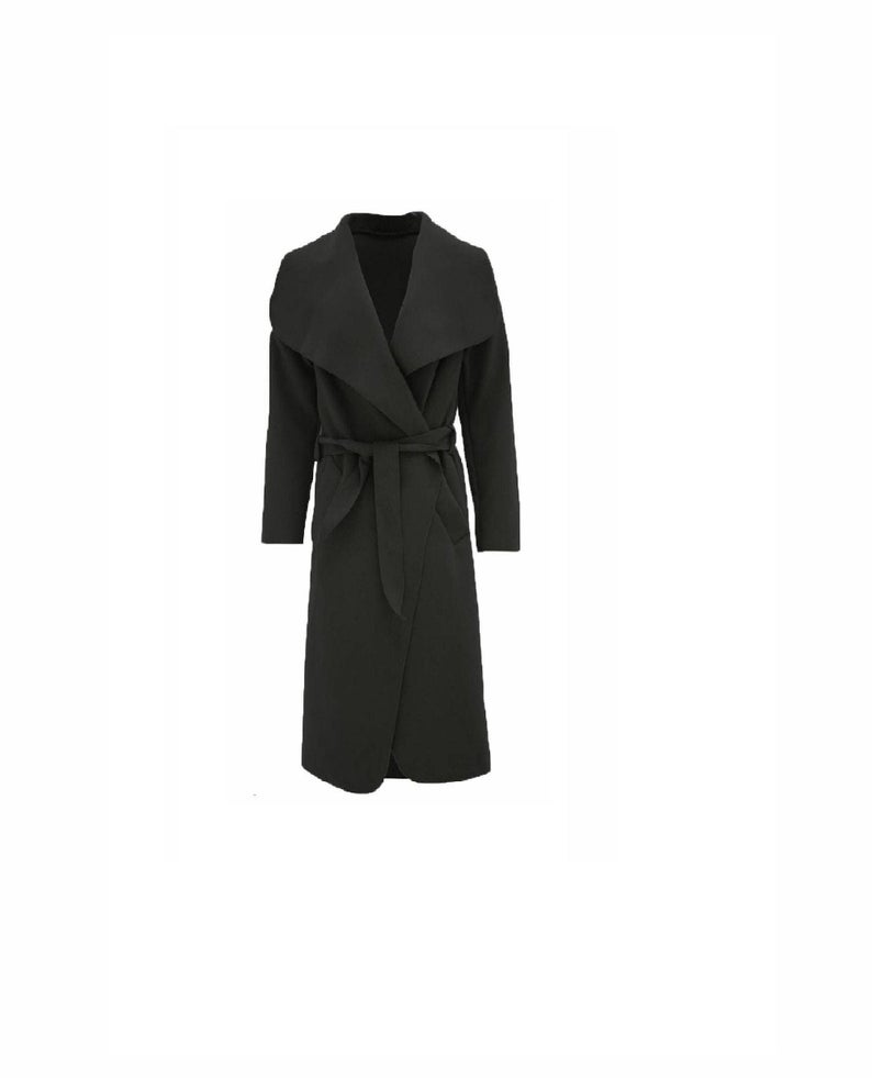 Stylish Women Italian Long Sleeve Ladies Long Belted Coat Belted Trench Waterfall Coat Long Jacket