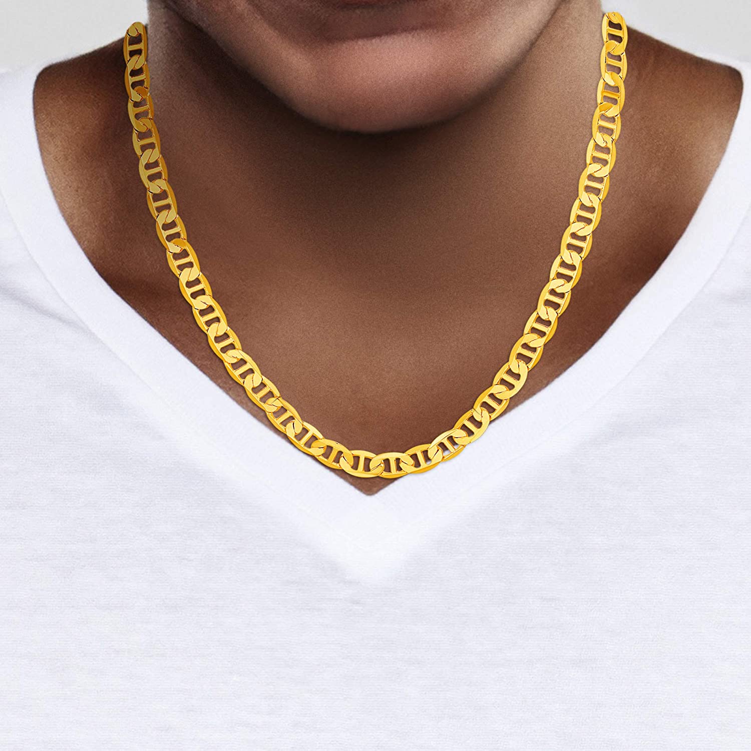 TRUCTURE BY NES 24K Yellow Gold Plated Brass 6mm Mens Mariner Chain Necklace