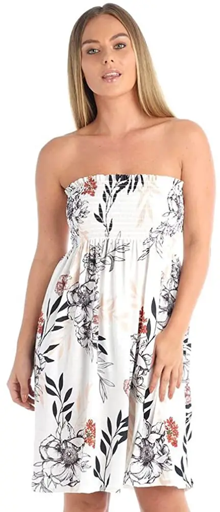 The Celebrity Fashion Womens Floral Printed Sheering Top Strapless Boobtube Bandeau Swing Dress