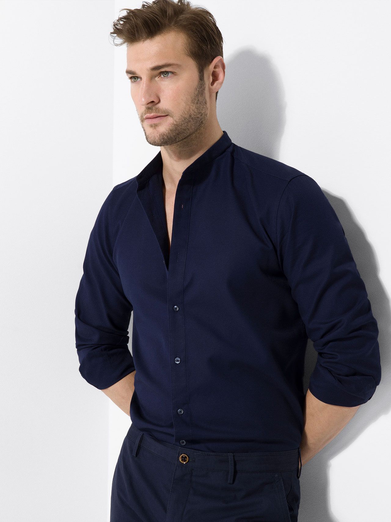 dark blue Mandarin Collar Shirt