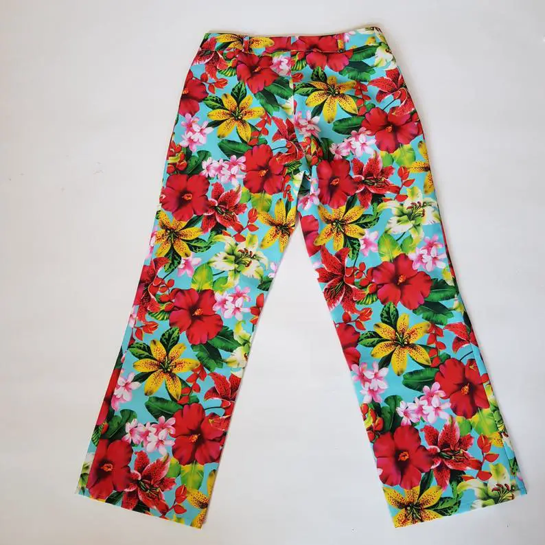Tropicical flower print vintage summer trousers in a UK size 8