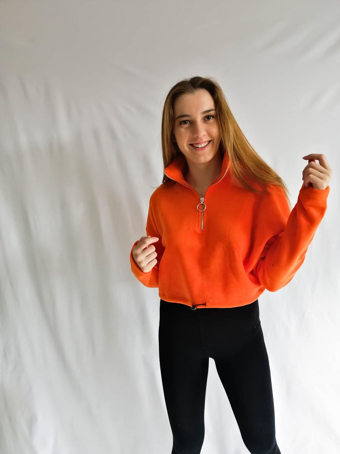 Turtleneck Orange Crop Sweatshirt | Long Sleeve Sweatshirt | Polar Crop Sweat for Women | Top with no Hoodie