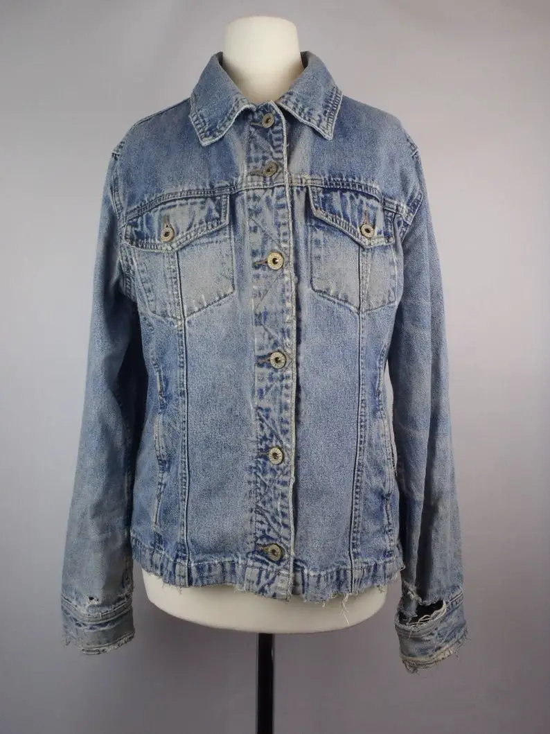 Vintage 1990s Gap Distressed Grunge Light Acid Wash Denim Shirt