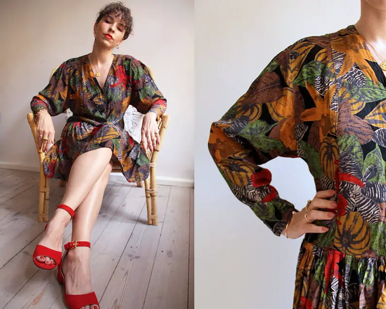 Vintage ’80s Rio Dress. 1980s Drop Waist Dress Print Dress