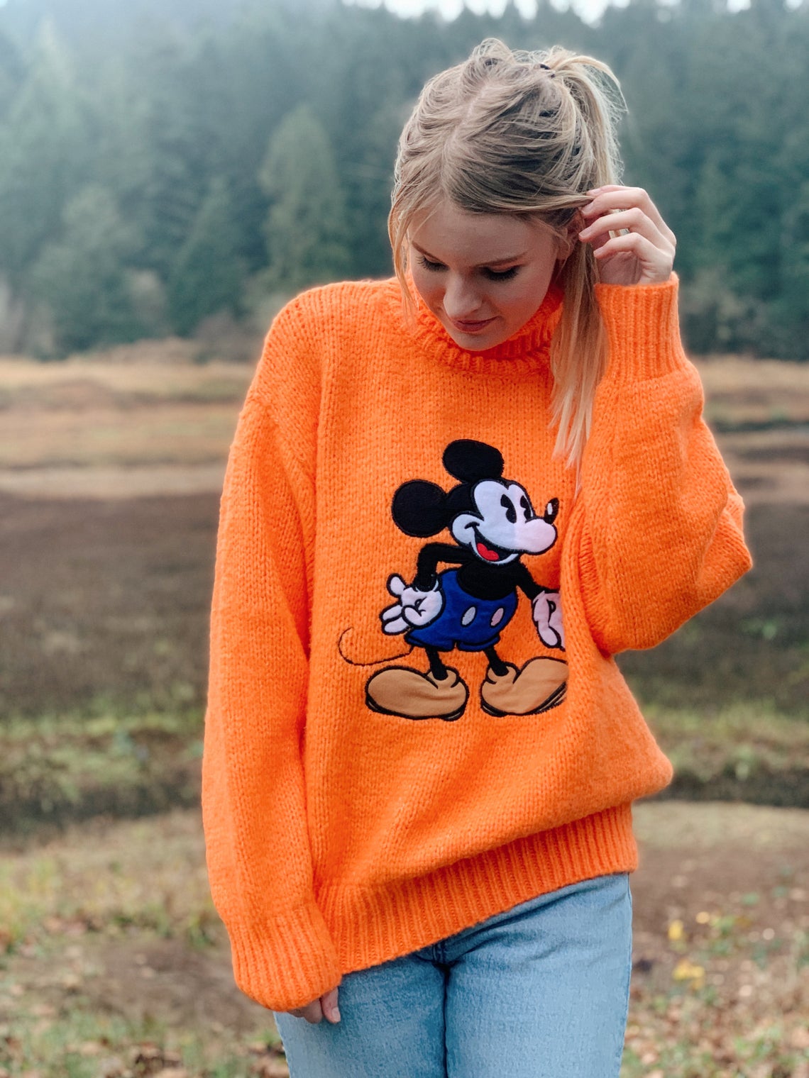 Vintage Mickey Mouse Logo Turtleneck Sweater