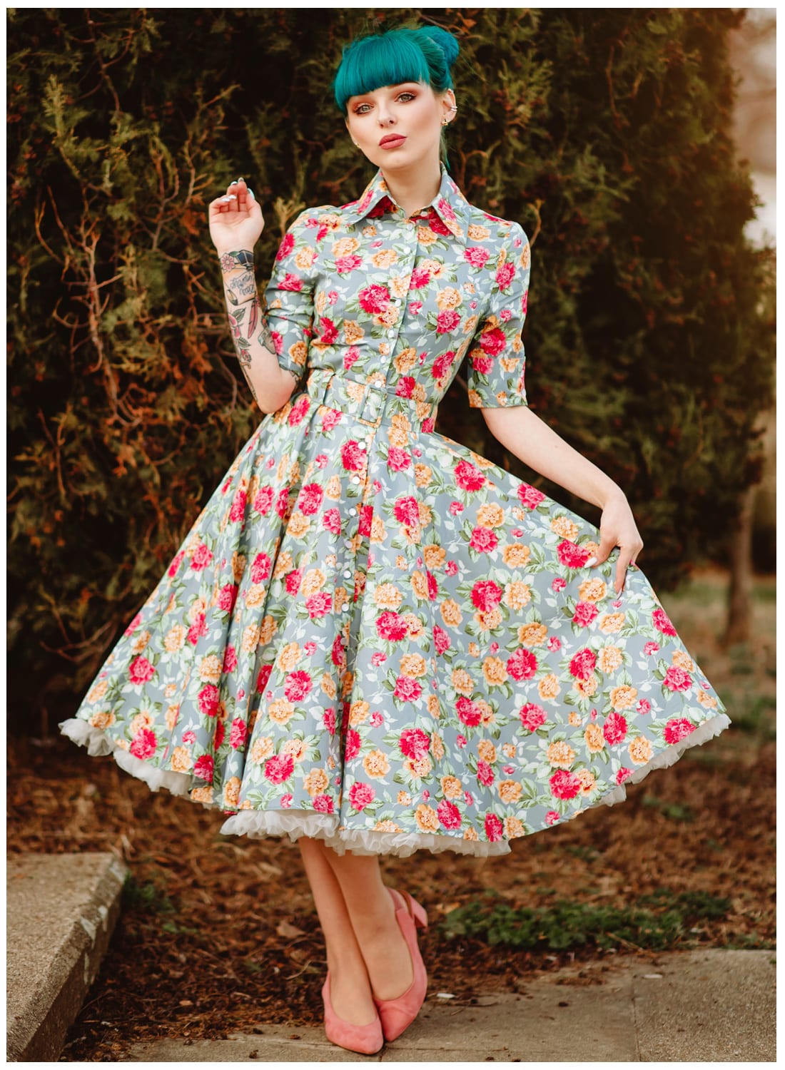 'Way Out West' Garden Floral 50s Swing Dress