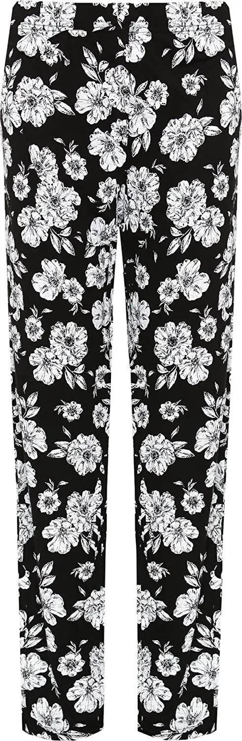 WearAll Women's Plus Floral Trousers Ladies Print Elasticated Waist Full Length Pants 14-28