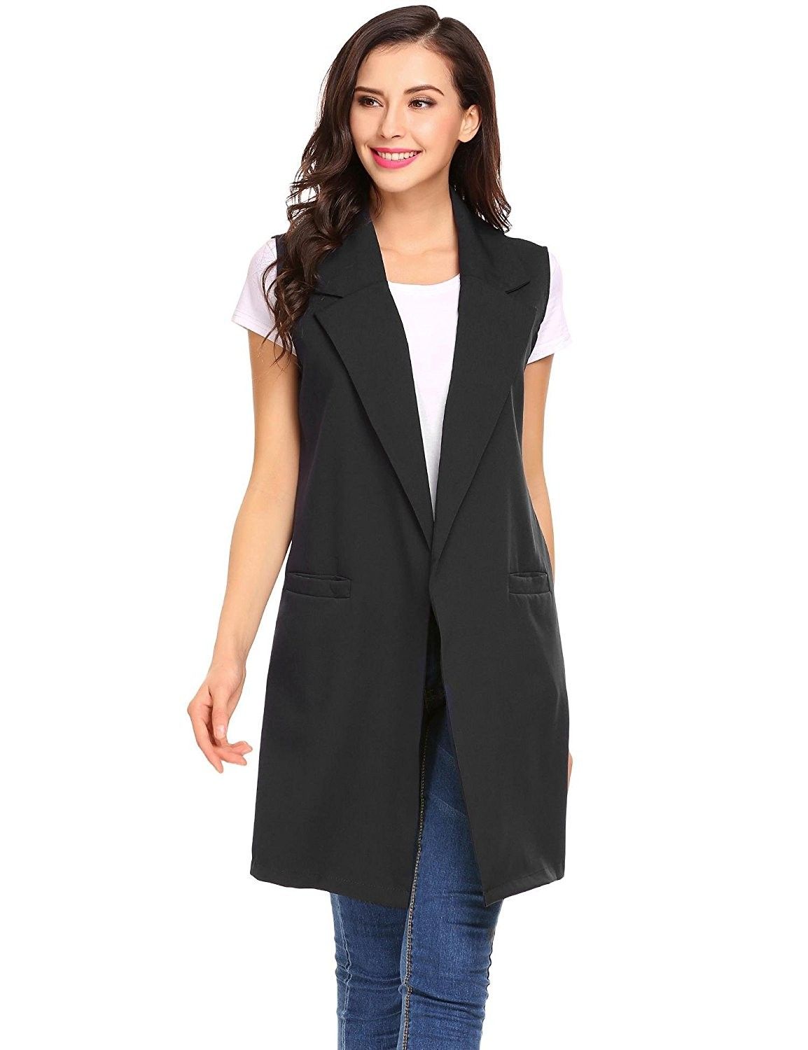Women Fashion Open Front Long Sleeveless Blazer