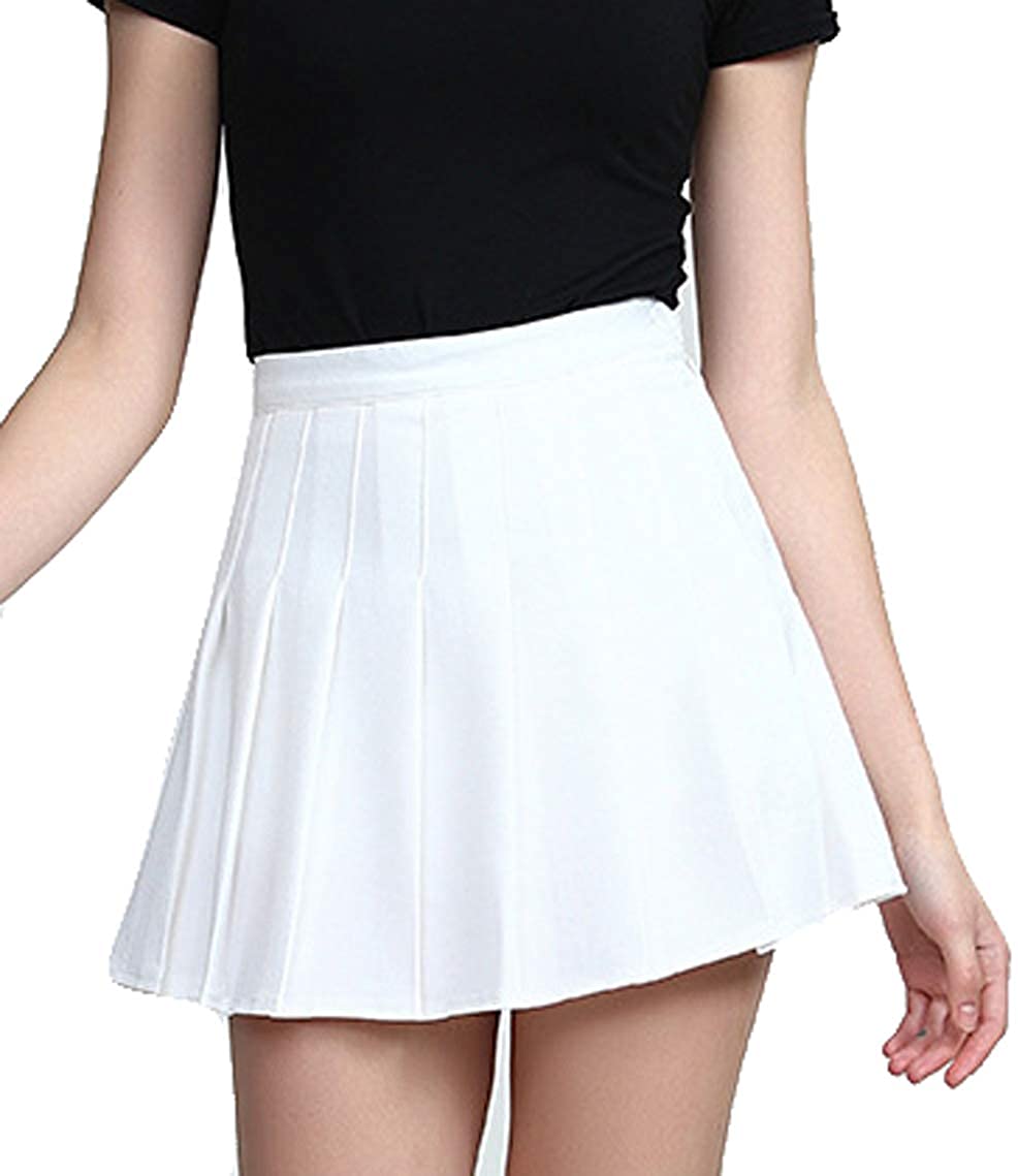 Women Short High Waist Pleated Skater Tennis School Skirt Uniform Mini Skirts with Inner Shorts