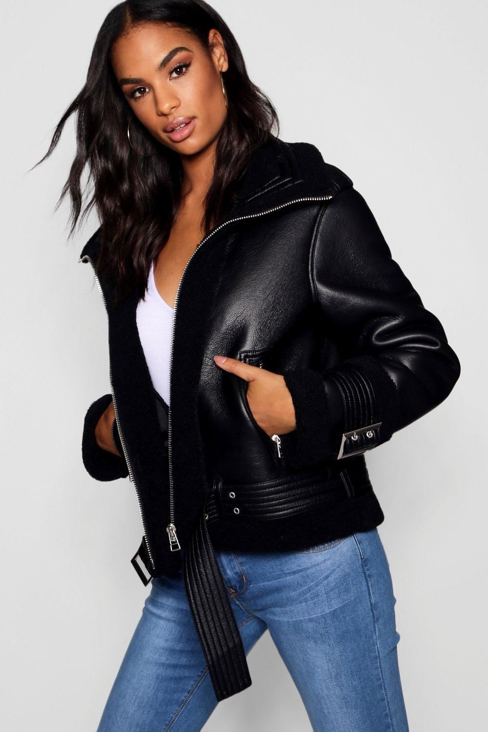 Womens Leather Aviator Jacket