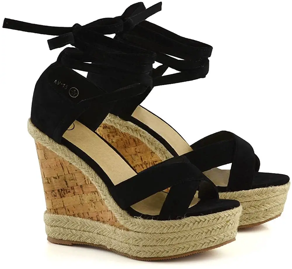 Womens Platform Wedge Heel Espadrilles Sandals Lace Tie Up Ladies Summer Strappy Shoes Size 3-8