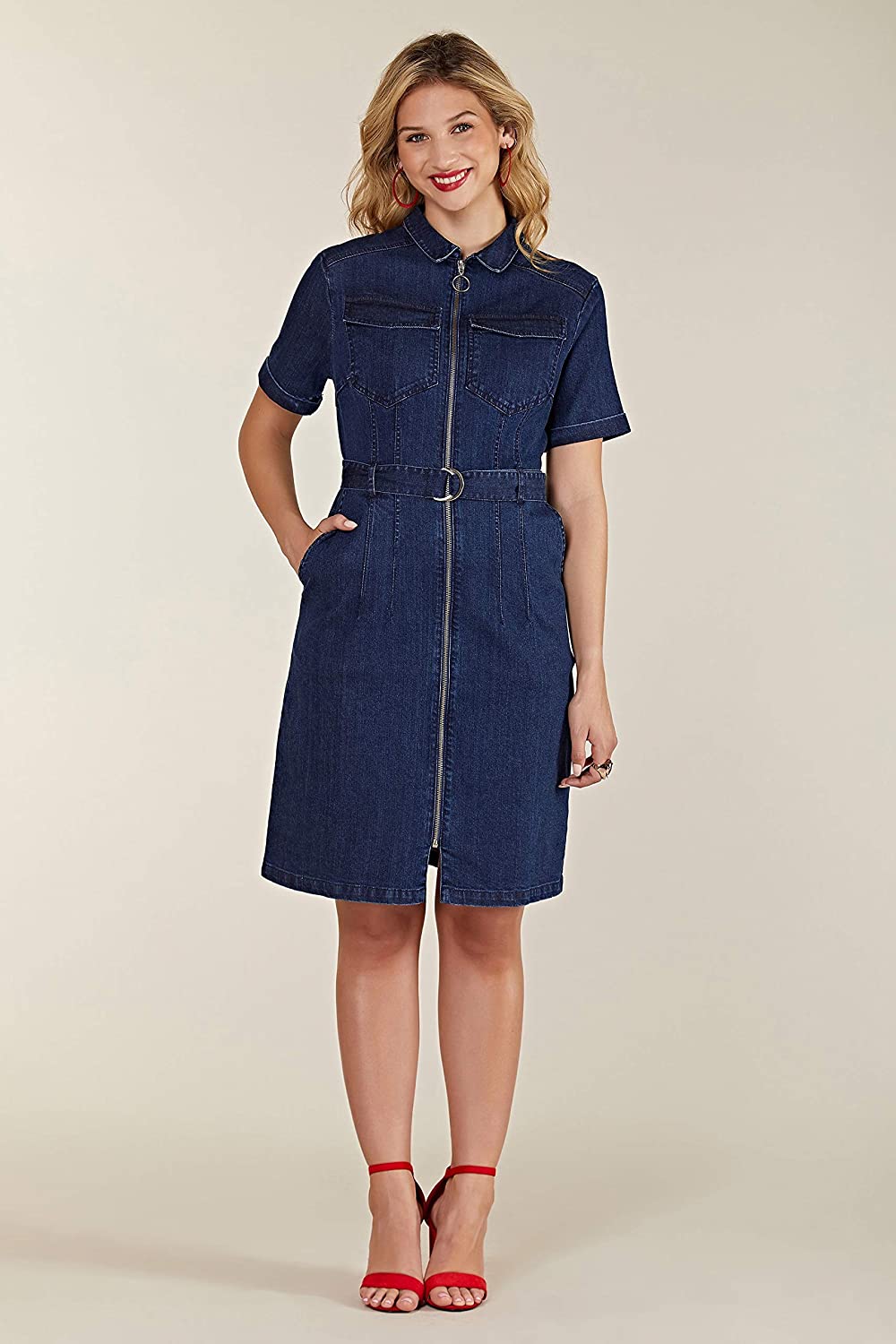 Yumi Blue Denim Shirt Dress with Zipper