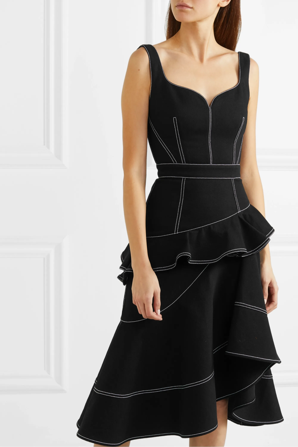 alexander mcqueen asymmetric ruffled denim dress black