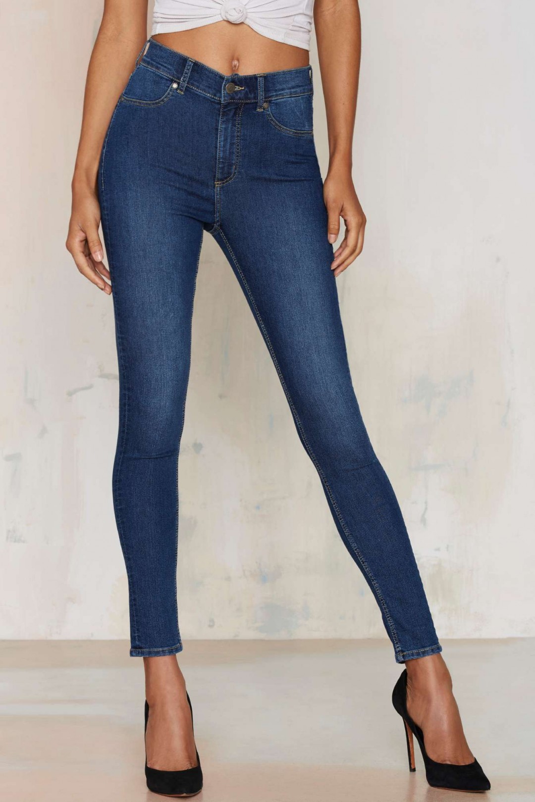 cheap monday blue skinny jeans