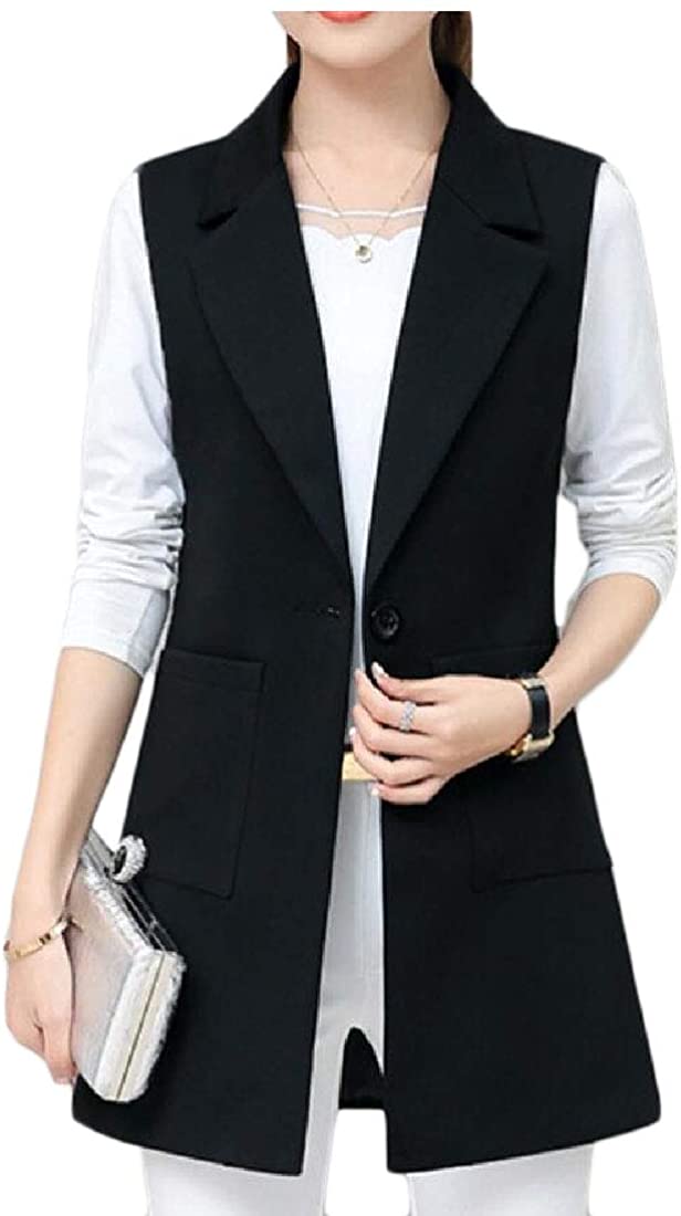 dahuo Womens One Button Long Vest Wasitcoat Sleeveless Blazer