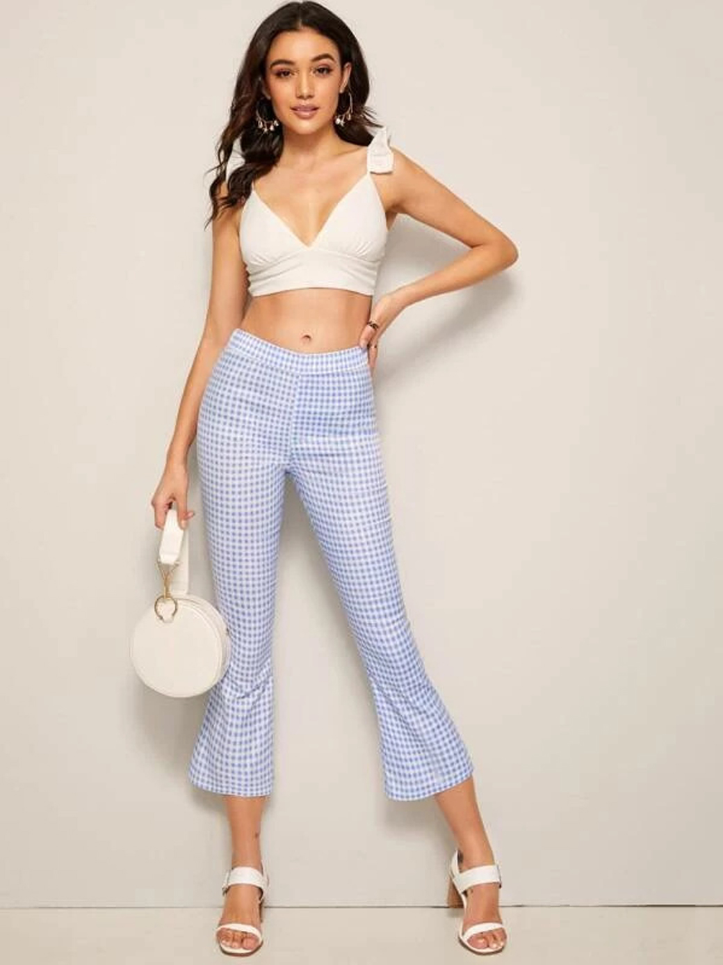 SHEIN Elastic Waist Gingham Trousers