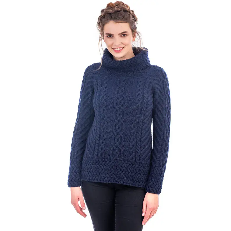 Aran Merino Wool Cowl Neck Sweater