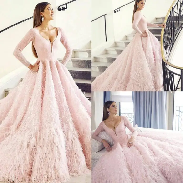 pink feather gown