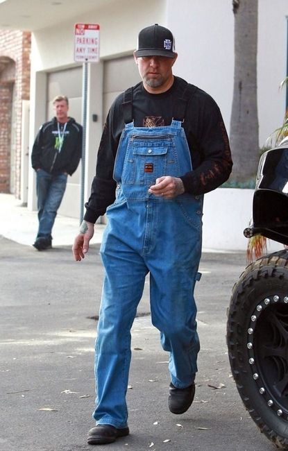 men's black overalls or dungarees with oversized shirt