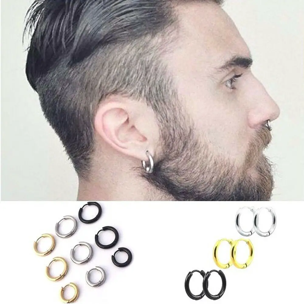 Mens Punk Silver Stainless Steel Tube Hoop Ear Ring Stud Earrings Jewelry
