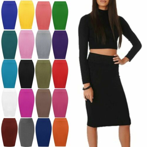 Womens Plain Jersey Bodycon Tube Long Maxi Skirts Ladies Midi Pencil Skirt 6-14